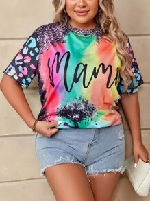 大碼紮染字母圖案T恤 - 彩色 - 查看 6