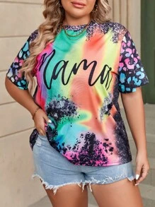 大碼紮染字母圖案T恤 - 彩色 - 查看 7