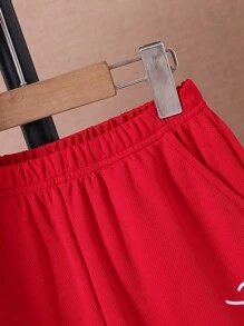 SHEIN 男大童字母圖案漸層T恤和短褲 - 紅白色 - 查看 6