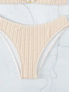 環鏈掛脖三角杯比基尼泳裝 - 米色 - 查看 7