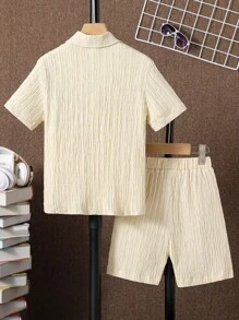 SHEIN Boys Flap Pocket Shirt & Shorts Without Tee - Beige - View 2