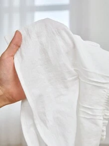 SHEIN 新生兒女孩可愛和舒服長袖上衣帶木耳邊領和百褶前 - 白色 - 查看 5