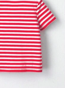 SHEIN Chàng trai trẻ In sọc Vá Túi Áo thun - Đỏ và trắng - Xem 3