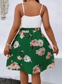 SHEIN Holidaya Đầm Plus Size Thắt lưng Chia Nút phía trước Khối Màu Hoa Boho - Nhiều màu - Xem 2