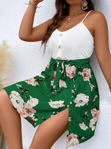 SHEIN Holidaya Đầm Plus Size Thắt lưng Chia Nút phía trước Khối Màu Hoa Boho - Nhiều màu - Xem 5