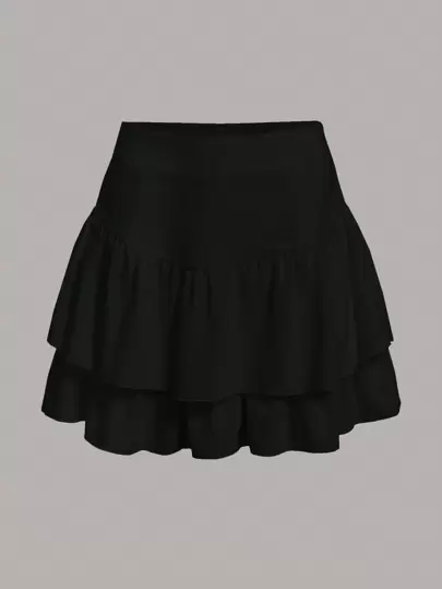 SHEIN EZwear 純色荷葉邊裙