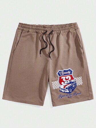 Prep Hombres Shorts con estampado de coche de cintura con cordón