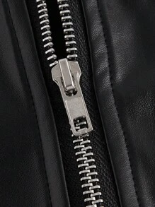 SHEIN ICON 大碼拉鏈開襟PU皮革掛脖上衣 - 黑色 - 查看 4