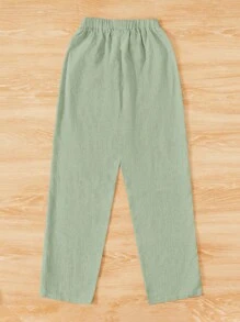 SHEIN 男孩斜口袋素色長褲 - 薄荷綠 - 查看 2