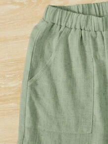 SHEIN 男孩斜口袋素色長褲 - 薄荷綠 - 查看 4