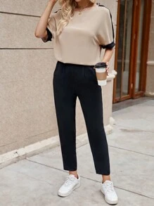 EMERY ROSE Contrast Trim Batwing Sleeve Tee & Trousers - Multicolor - View 4