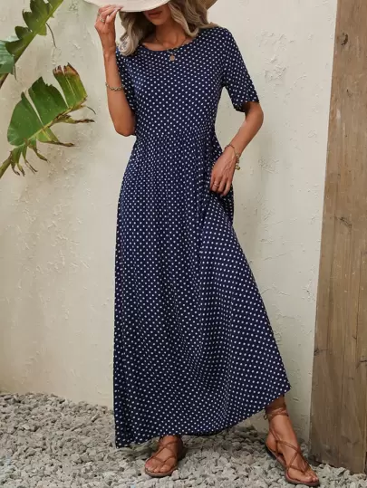 EMERY ROSE Polka Dot Print A-Line Dress Maxi Women Outfit