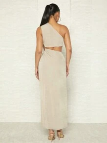 Silquee 單肩腰部鏤空高衩洋裝