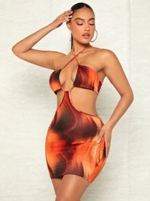 SHEIN BAE Đầm Lộ Lưng Cắt ra Buộc lại Hội Chữ thập Cà vạt nhuộm Gợi cảm - Nhiều màu - Xem 4