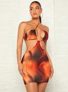 SHEIN BAE Đầm Lộ Lưng Cắt ra Buộc lại Hội Chữ thập Cà vạt nhuộm Gợi cảm - Nhiều màu - Xem 7
