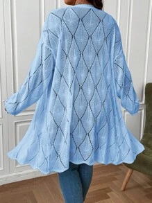 Calvaya 大码镂空针织落肩开衫 - 淺藍色 - 查看 2