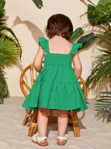 SHEIN Đứa bé gái Viền Ruffle Xù Hoa Sen Đầm - màu xanh lá - Xem 2