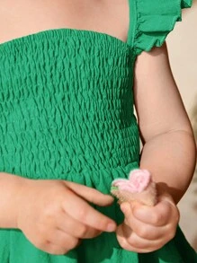 SHEIN Đứa bé gái Viền Ruffle Xù Hoa Sen Đầm - màu xanh lá - Xem 5