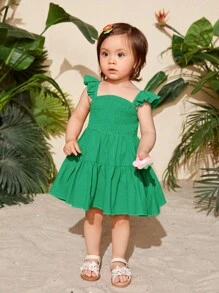 SHEIN Đứa bé gái Viền Ruffle Xù Hoa Sen Đầm - màu xanh lá - Xem 6