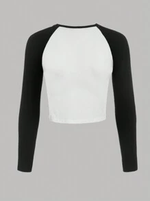 SHEIN 青少年女孩人物和字母圖案插肩袖T恤 - 黑與白 - 查看 2