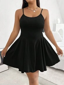 SHEIN EZwear 大碼素色吊帶連衣裙 - 黑色 - 查看 1