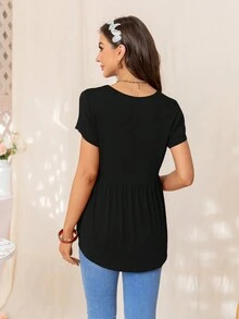 DEARCASE 孕婦素色荷葉邊下擺T恤 - 黑色 - 查看 2