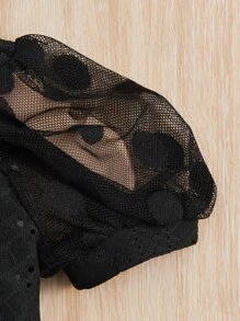 SHEIN Baby Girl Contrast Mesh Puff Sleeve Tee - Black - View 3