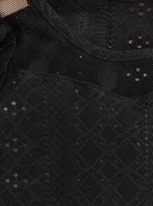 SHEIN Baby Girl Contrast Mesh Puff Sleeve Tee - Black - View 4