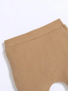 SHEIN Baby 3pcs Ribbed Knit Tee & 3pcs Shorts - Light Grey - View 3