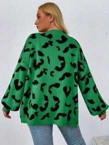 SHEIN LUNE 大碼豹紋圖案落肩袖開襟開衫 - 彩色 - 查看 2