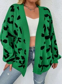 SHEIN LUNE 大碼豹紋圖案落肩袖開襟開衫 - 彩色 - 查看 5