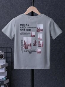 SHEIN Tops con trai Đồ họa Slogan Giải trí - Màu xanh Bạc hà - Xem 1