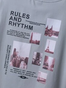 SHEIN Tops con trai Đồ họa Slogan Giải trí - Màu xanh Bạc hà - Xem 4