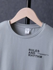 SHEIN Tops con trai Đồ họa Slogan Giải trí - Màu xanh Bạc hà - Xem 5