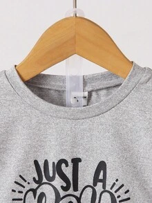 SHEIN 男小童標語圖案衛衣和衛褲 - 灰色 - 查看 3