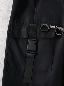 Girls Solid Tank Top & Chain Detail Flap Pocket Cargo Pants - Multicolor - View 5