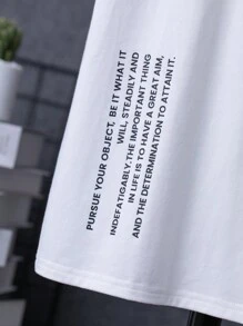 SHEIN Tween男孩花卉印花和標語圖案t恤,休閒針織上衣 - 白色 - 查看 5