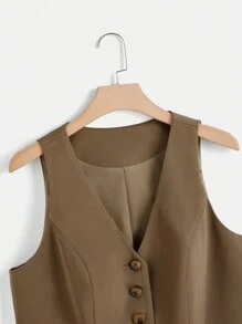 SHEIN Clasi Blazer chaleco con botón delantero con pantalones sin top tubo