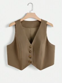 SHEIN Clasi Blazer chaleco con botón delantero con pantalones sin top tubo