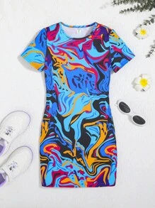 SHEIN 女孩滿版印花連衣裙 - 彩色 - 查看 2