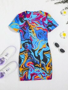 SHEIN 女孩滿版印花連衣裙 - 彩色 - 查看 3