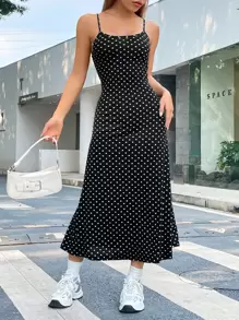 SHEIN EZwear Polka Dot Print Cami Dress - Black - View 1