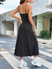 SHEIN EZwear Polka Dot Print Cami Dress - Black - View 2