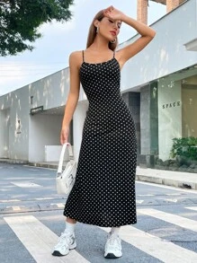 SHEIN EZwear Polka Dot Print Cami Dress - Black - View 3