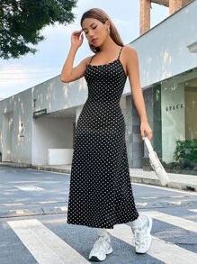 SHEIN EZwear Polka Dot Print Cami Dress - Black - View 5