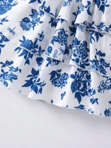 SHEIN Cô Gái Trẻ Áo hai dây & Bản in nhiệt đới Lớp viền Váy - Nhiều màu - Xem 3