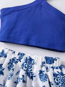 SHEIN Cô Gái Trẻ Áo hai dây & Bản in nhiệt đới Lớp viền Váy - Nhiều màu - Xem 5