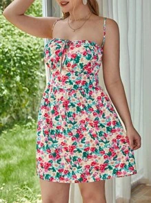 SHEIN VCAY 大碼滿版印花後背繫帶掛脖連衣裙 - 彩色 - 查看 2