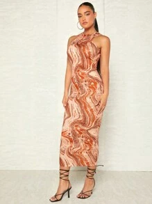 SHEIN BAE Đầm Lộ Lưng Đá hoa Gợi cảm - Nhiều màu - Xem 3