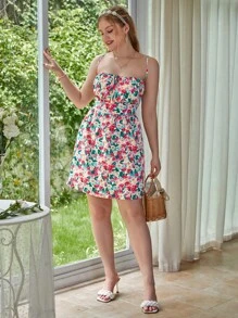 SHEIN VCAY 大碼滿版印花後背繫帶掛脖連衣裙 - 彩色 - 查看 4